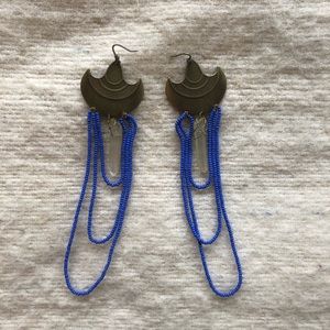 Quartz Crystal Blue Beaded Long Draped Earrings